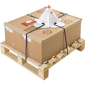 Palettenhütchen Grünmarie®, 3-D-Effekt, mehrsprachiger Warndruck, Selbstklebestreifen, 100 % recycelbar, FSC®-Wellpappe, weiß-rot, 25 Stück