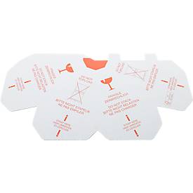 Palettenhütchen Grünmarie®, 3-D-Effekt, mehrsprachiger Warndruck, Selbstklebestreifen, 100 % recycelbar, FSC®-Wellpappe, weiß-rot, 25 Stück