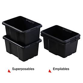 Paperflow Aufbewahrungsbox Bacs, 15 L, Polypropylen, stapelbar, nestbar, L 380 x B 290 x H 195 mm, Traglast 25 kg, schwarz