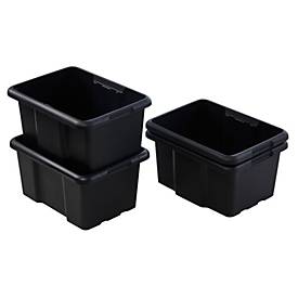 Paperflow Aufbewahrungsbox Bacs, 45 L, Polypropylen, stapelbar, nestbar, ergonomische Griffe, L 555 x B 395 x H 295 mm, Traglast 25 kg, schwarz
