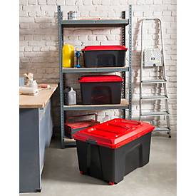 Paperflow Aufbewahrungsbox Locker, 60 L, Polypropylen, scharnierter Aufklappdeckel, stapelbar, L 580 x B 385 x H 365 mm, schwarz/rot