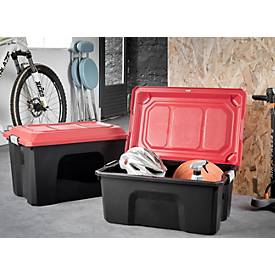 Paperflow Aufbewahrungsbox Locker, 75 L, Polypropylen, fahrbar mit Rollen, scharnierter Deckel, stapelbar, L 777 x B 395 x H 340 mm, schwarz/rot