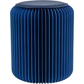 Paperflow faltbarer Sitzhocker, Wabenkarton, Sitzkissen aus Kunstleder, Ø 300 mm x H 420 mm, bis 300 kg, blau