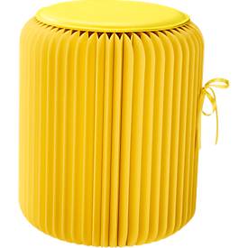 Paperflow faltbarer Sitzhocker, Wabenkarton, Sitzkissen aus Kunstleder, Ø 300 mm x H 420 mm, bis 300 kg, gelb