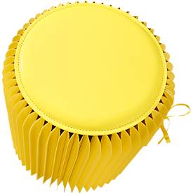 Paperflow faltbarer Sitzhocker, Wabenkarton, Sitzkissen aus Kunstleder, Ø 300 mm x H 420 mm, bis 300 kg, gelb