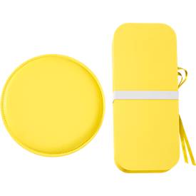 Paperflow faltbarer Sitzhocker, Wabenkarton, Sitzkissen aus Kunstleder, Ø 300 mm x H 420 mm, bis 300 kg, gelb