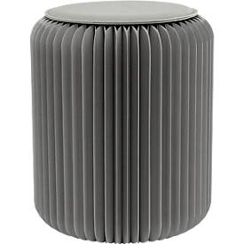 Paperflow faltbarer Sitzhocker, Wabenkarton, Sitzkissen aus Kunstleder, Ø 300 mm x H 420 mm, bis 300 kg, grau