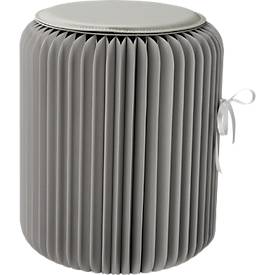 Paperflow faltbarer Sitzhocker, Wabenkarton, Sitzkissen aus Kunstleder, Ø 300 mm x H 420 mm, bis 300 kg, grau