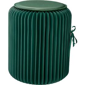 Paperflow faltbarer Sitzhocker, Wabenkarton, Sitzkissen aus Kunstleder, Ø 300 mm x H 420 mm, bis 300 kg, grün