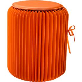 Paperflow faltbarer Sitzhocker, Wabenkarton, Sitzkissen aus Kunstleder, Ø 300 mm x H 420 mm, bis 300 kg, orange