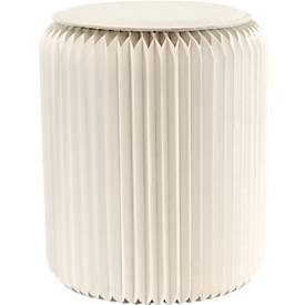 Paperflow faltbarer Sitzhocker, Wabenkarton, Sitzkissen aus Kunstleder, Ø 300 mm x H 420 mm, bis 300 kg, weiß