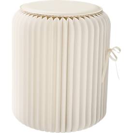 Paperflow faltbarer Sitzhocker, Wabenkarton, Sitzkissen aus Kunstleder, Ø 300 mm x H 420 mm, bis 300 kg, weiß