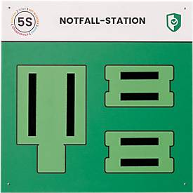 Paperflow Shadowboard „Notfall-Station“, Wandmontage, für 1 Augenspülstation/1 Erste-Hilfe-Kasten/1 Biogefahr-Set, erweiterbar, B 750 x H 750 mm, grün