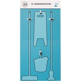 Paperflow Shadowboard „XL-Reinigungsstation“, 2-teilig, Wandmontage, für 2 Besen/1 Eimer/1 Aufsteller, erweiterbar, B 750 x H 1500 mm, blau