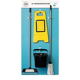 Paperflow Shadowboard „XL-Reinigungsstation“, 2-teilig, Wandmontage, für 2 Besen/1 Eimer/1 Aufsteller, erweiterbar, B 750 x H 1500 mm, blau