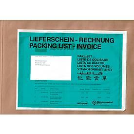 Papier-Dokumententasche/Lieferscheintasche SecurePack, C5, Fenster links, mit Aufdruck, selbstklebend, 100 % recycelbares Pergaminpapier, grün, 250 Stück