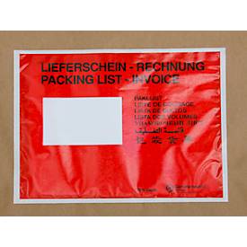 Papier-Dokumententasche/Lieferscheintasche SecurePack, C5, Fenster links, mit Aufdruck, selbstklebend, 100 % recycelbares Pergaminpapier, rot, 250 Stück