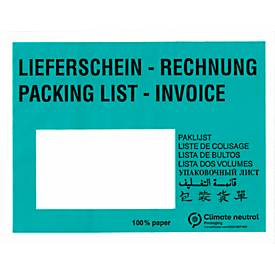 Papier-Dokumententasche/Lieferscheintasche SecurePack, C6, Fenster links, mit Aufdruck, selbstklebend, 100 % recycelbares Pergaminpapier, grün, 250 Stück