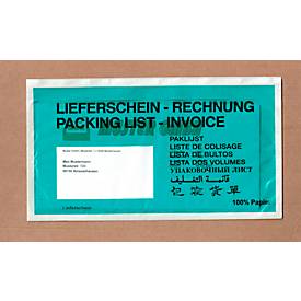 Papier-Dokumententasche/Lieferscheintasche SecurePack, DIN lang, Fenster links, mit Aufdruck, selbstklebend, 100 % recycelbares Pergaminpapier, grün, 250 Stück