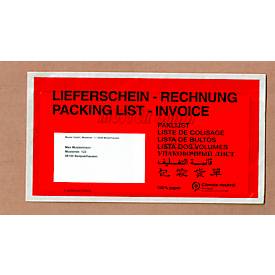 Papier-Dokumententasche/Lieferscheintasche SecurePack, DIN lang, Fenster links, mit Aufdruck, selbstklebend, 100 % recycelbares Pergaminpapier, rot, 250 Stück