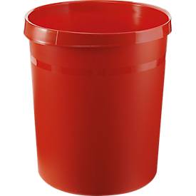 Papierkorb HAN GRIP, rund, Volumen 18 l, extra stabil, 2 Griffmulden, ohne Deckel, B 237 x T 312 x H 350 mm, Polypropylen, rot