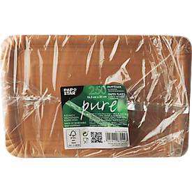 Pappteller Papstar Pure, 500 Stück, eckig, lebensmittelecht, B 165 x L 230 mm, Frischfaserkarton, braun