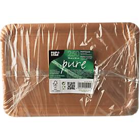 Pappteller Papstar Pure, 500 Stück, eckig, lebensmittelecht, B 180 x L 260 mm, Frischfaserkarton, braun