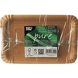 Pappteller Papstar Pure, Einweg, eckig, 130 x 200 mm, lebensmittelecht, FSC®-zertifiziert & kompostierbar, braun, 250 Stück
