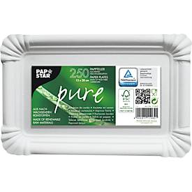 Pappteller Papstar Pure, Einweg, eckig, 130 x 200 mm, lebensmittelecht, FSC®-zertifiziert & kompostierbar, weiß, 4 x 250 Stück