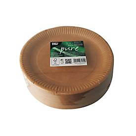 Pappteller Papstar Pure, Einweg, rund, Ø 230 mm, lebensmittelecht, FSC®-zertifiziert & kompostierbar, braun, 5 x 100 Stück
