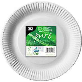 Pappteller Papstar Pure, Einweg, rund, Ø 230 mm, lebensmittelecht, FSC®-zertifiziert & kompostierbar, weiß, 6 x 100 Stück