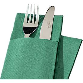 Papstar Bestecktaschen Royal Collection, integrierte Besteckfalz, B 200 x H 82,5 mm, FSC®-zertifiziert, Premium-Tissue, dunkelgrün, 6 x 50 Stück