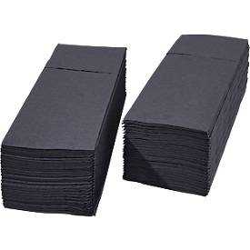 Papstar Bestecktaschen Royal Collection, integrierte Besteckfalz, B 200 x H 82,5 mm, FSC®-zertifiziert, Premium-Tissue, schwarz, 6 x 50 Stück