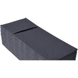 Papstar Bestecktaschen Royal Collection, integrierte Besteckfalz, B 200 x H 82,5 mm, FSC®-zertifiziert, Premium-Tissue, schwarz, 6 x 50 Stück
