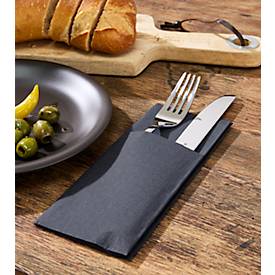 Papstar Bestecktaschen Royal Collection, integrierte Besteckfalz, B 200 x H 82,5 mm, FSC®-zertifiziert, Premium-Tissue, schwarz, 6 x 50 Stück