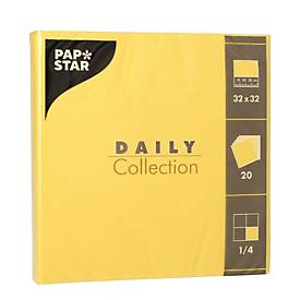 Papstar Daily Collection servetten, met ¼ vouw, 320 x 320 mm, 20 stuks, geel