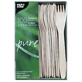 Papstar Holzgabeln Pure, splitterfrei, L 165 mm, FSC®-zertifiziertes Birkenholz, naturfarben, 100 Stück