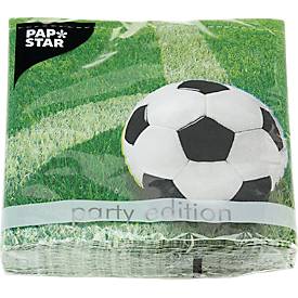 Papstar Servietten „Football“, 3-lagig, 1/4-Falz, FSC®-zertifiziert, B 330 x H 330 mm, Tissue, mehrfarbig bedruckt, 20 Stück