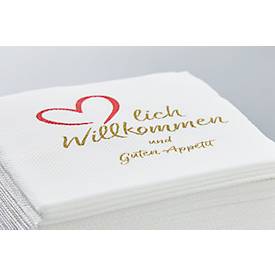 Papstar Servietten 'Herzlich Willkommen & Guten Appetit', 2‑lagig, 20×20 cm, 1/4‑Falz, FSC, 125 Stück