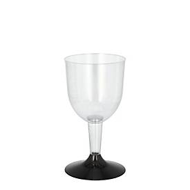 Papstar Weißwein Stielglas 0,1 l mit Füllstrich, glasklarer Kelch, schwarzer Fuß, 20er Pack, Höhe 11 cm