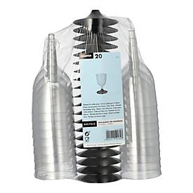 Papstar Weißwein Stielglas 0,1 l mit Füllstrich, glasklarer Kelch, schwarzer Fuß, 20er Pack, Höhe 11 cm