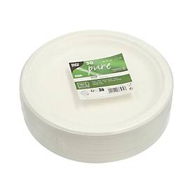 Papstar Zuckerrohr-Teller (Bagasse) Ø 23 cm weiß, schnittfest, Mikrowelle 800 W, EN 13432, 50er Pack