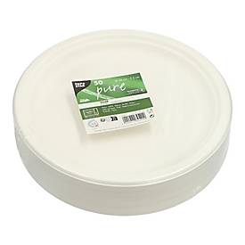 Papstar Zuckerrohr-Teller (Bagasse) Ø 26 cm weiß, schnittfest, Mikrowelle 800 W, EN 13432, 50er Pack