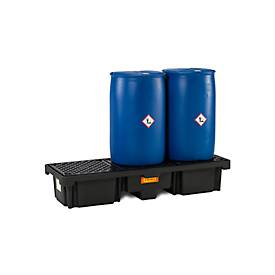 PE-Auffangwanne CEMO 220/3, mit 3 PE-Gitterrosten, B 1860 x T 660 x H 330 mm, 215 l, für 3 x 200 l Fässer, bis 900 kg