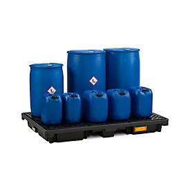 PE-Auffangwanne CEMO 220/6, mit 6 PE-Gitterrosten, B 1860 x T 1260 x H 200 mm, 220 l, für 6 x 200 l Fässer, bis 1800 kg