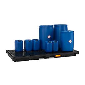 PE-Auffangwanne CEMO 270/8, mit 8 PE-Gitterrosten, B 2480 x T 1280 x H 180 mm, 270 l, für 8 x 200 l Fässer, bis 2400 kg