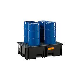 PE-Palettenauffangwanne CEMO 220/2 für 1 Europalette, L 1230 x B 830 x H 360 mm, 220 l, für 2 x 200 l Fässer, Stahl-Gitterrost