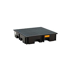 PE-Palettenauffangwanne CEMO 220/4 für 1 Industriepalette, L 1230 x B 1230 x H 260 mm, 220 l, für 4 x 200 l Fässer, Stahl-Gitterrost