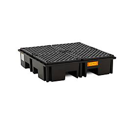 PE-Palettenauffangwanne CEMO 220/4 für 1 Industriepalette, L 1230 x B 1230 x H 290 mm, 220 l, für 4 x 200 l Fässer, PE-Gitterrost