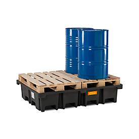 PE-Palettenauffangwanne CEMO 425/4 für 2 Europaletten quer, L 1670 x B 1270 x H 360 mm, 425 l, für 4 x 200 l Fässer, ohne Gitterrost